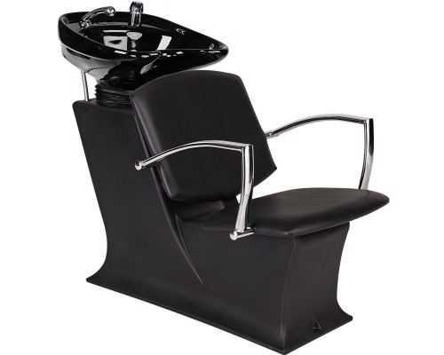 Unitate de spălat Lady PAKO – mobilier salon profesional Unitate de spălat Lady PAKO cu vas ceramic negru adânc, scaun din piele ecologică și bază stabilă – mobiliersalon.ro