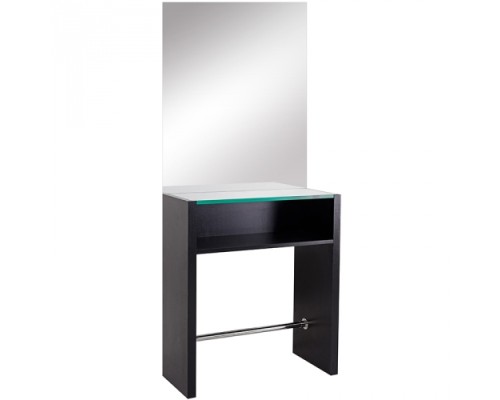 post-lucru-coafor-glass-mobiliersalon.jpg Post de lucru coafor GLASS de perete, cu oglindă LED, poliță din sticlă, corp MDF și suport metalic pentru picioare | mobiliersalon.ro