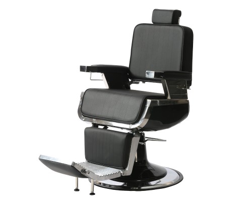 Scaun frizerie DARK cu spătar rabatabil, tetieră detașabilă și pompa hidraulică – mobilier barber profesional negru